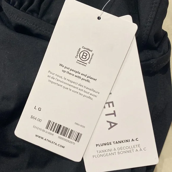 NWT athleta plunge tankini top medium large black A-C swim m l top bow tie back - Picture 13 of 14